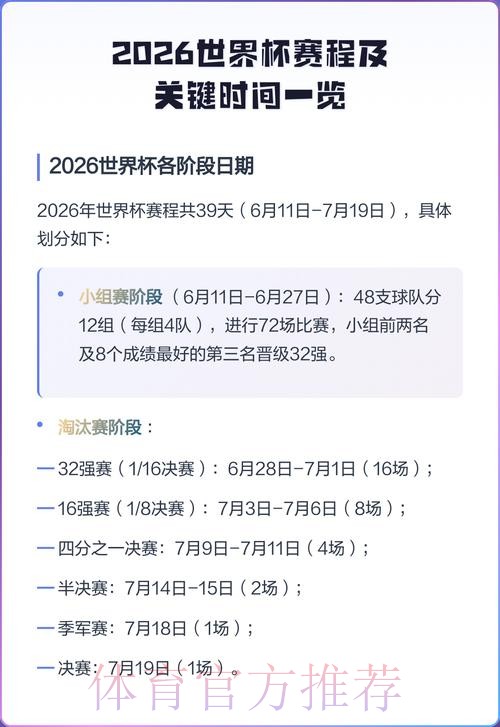 2026世界杯赛事时间安排 2026世界杯赛事时间安排